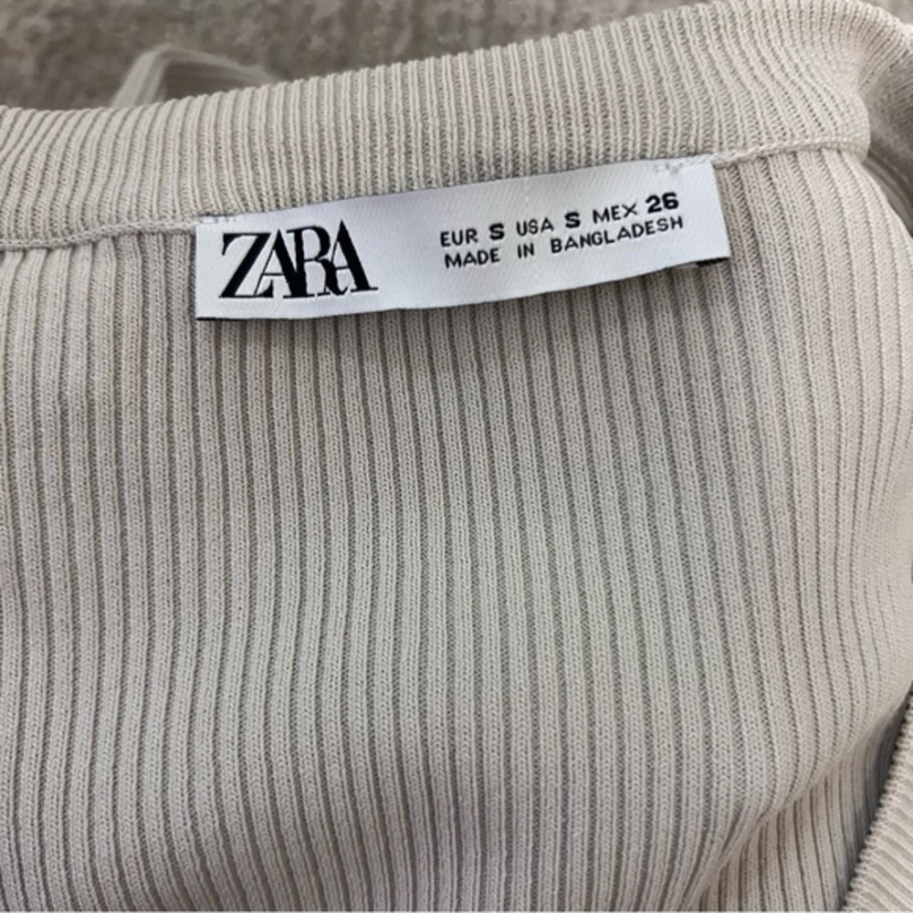 Zara Ribbed Round Neck Top Beige - Picture 4 of 7